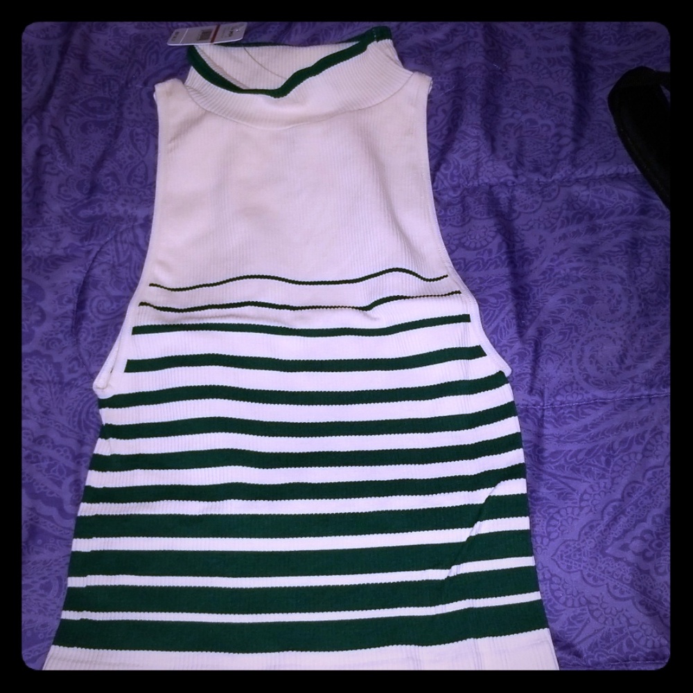 Creme and green sleeveless shirt